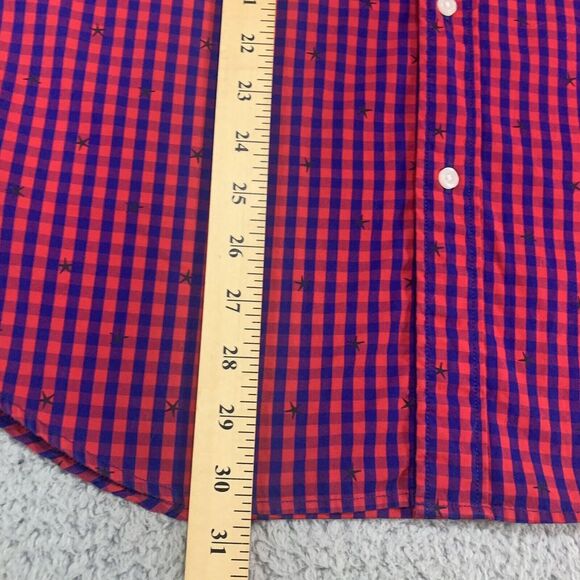 Uniqlo Shirt Mens Large Button Up Pink Blue Gengham Plaid Stars Modern Casual - Picture 7 of 10